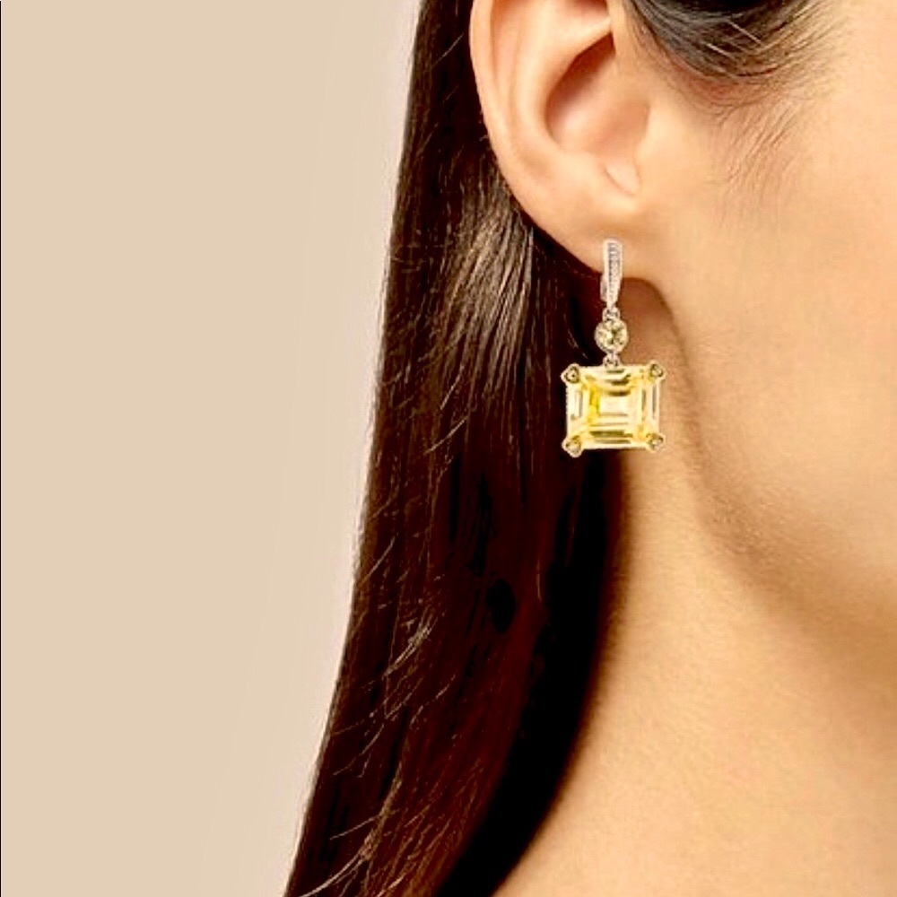 925 18K Canary Crystal & Sapphire JR TWO Earrings - Picture 9 of 11